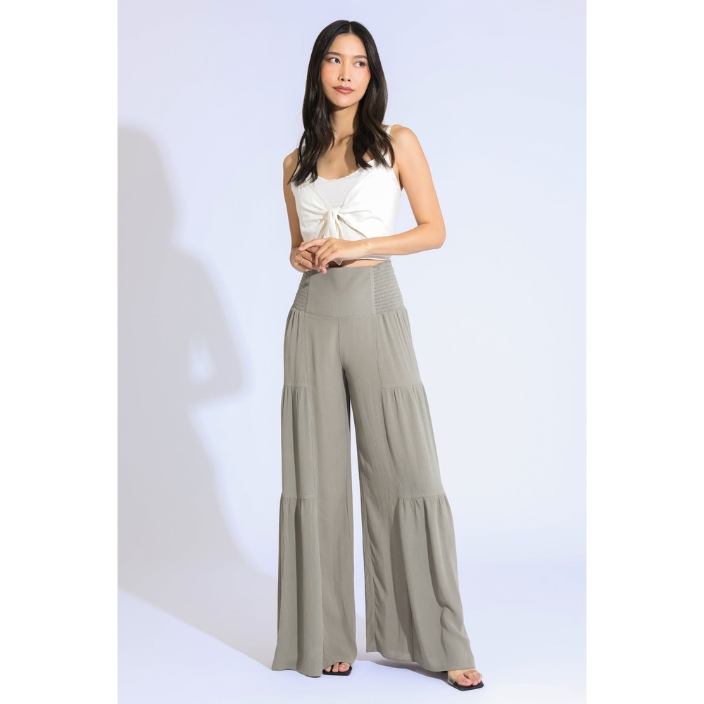 Threads of Luxx Sage Green Wide Leg Tiered Palazzo Pants Size L